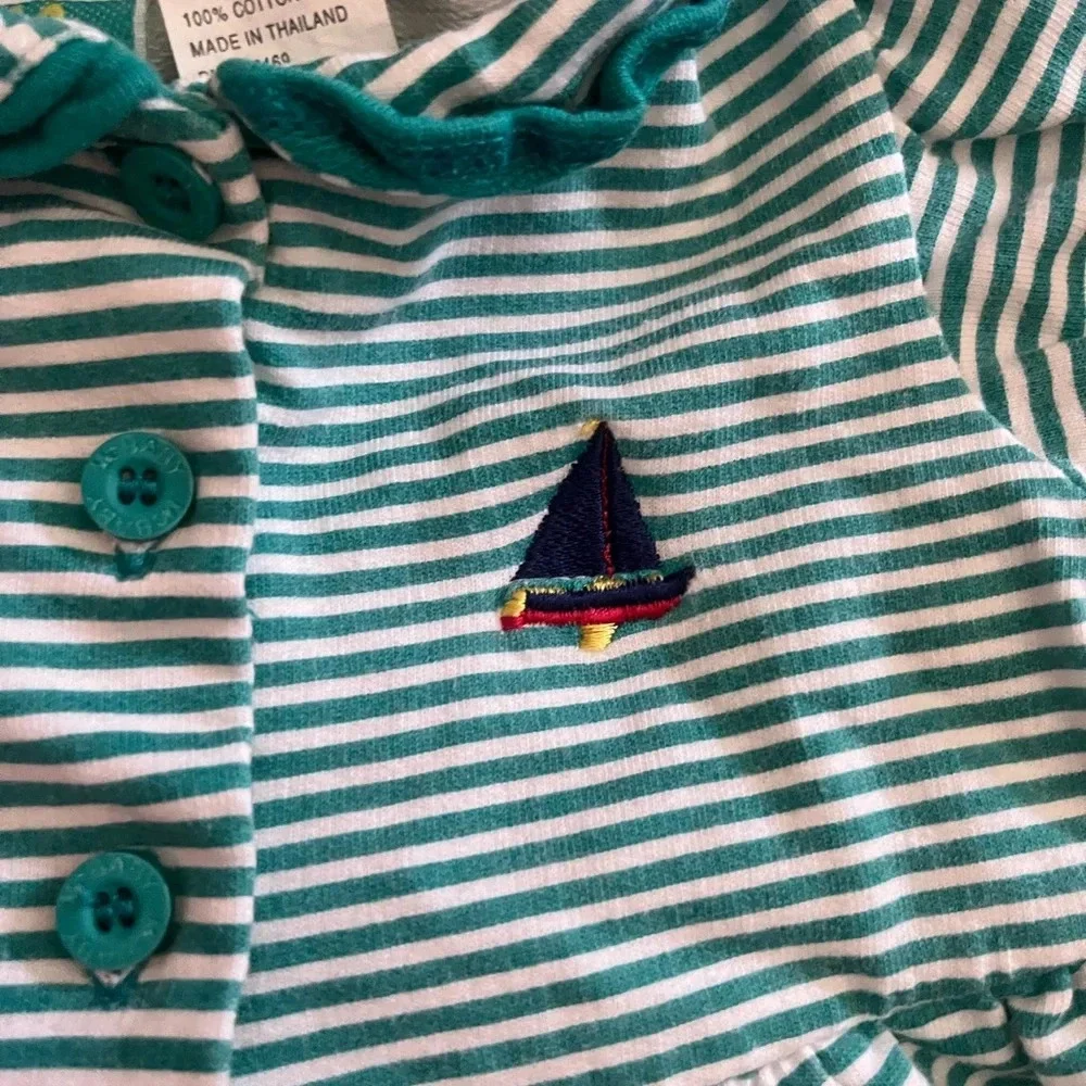 Vintage McBaby teal and striped blouse and shorts set with boats